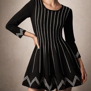 Gianni Bini | Mod A-Line Geometric Dash Knit Dress Size Medium
